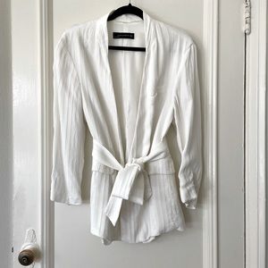 Zara white textured jacket with tie